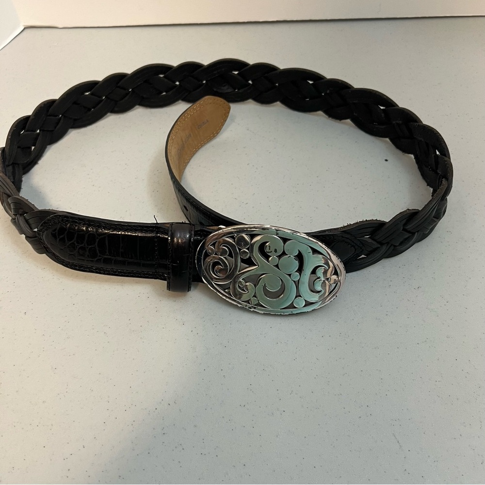 Brighton Black and Silver Braided Belt with Ornate Buckle